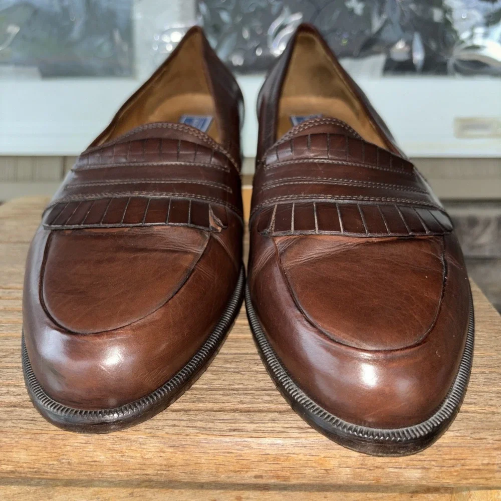 Bostonian Mens Vero Italian Florentine Saddle Brown Slip On 11 M 24752-513 EUC